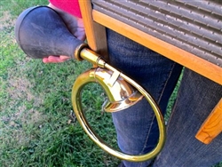 Circular brass bulb horn, small bell...angelic "hunting horn" design.